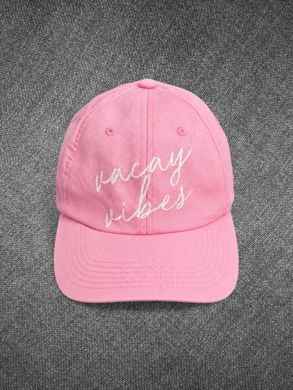 Pink Vacay Vibes Embroidered Cotton Baseball Cap